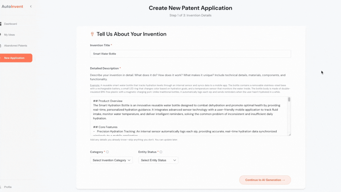 Instant Patent Drafting Demo